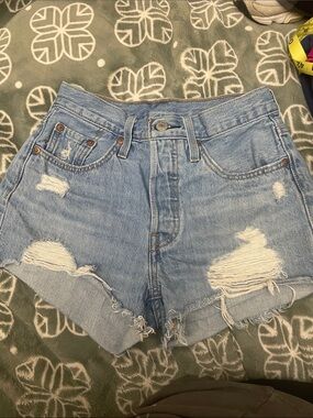 Levi's Light Blue Distressed High-Rise Denim Shorts 90s 501 Size 24